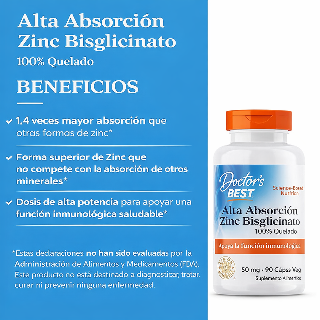 Zinc bisglicinato 50 mg 90 capsulas Doctor best 3