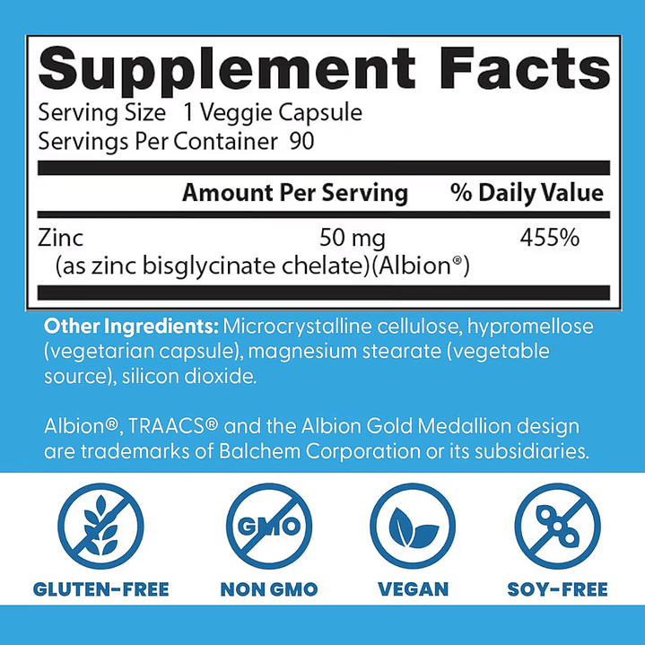 Zinc bisglicinato 50 mg 90 capsulas Doctor best 2