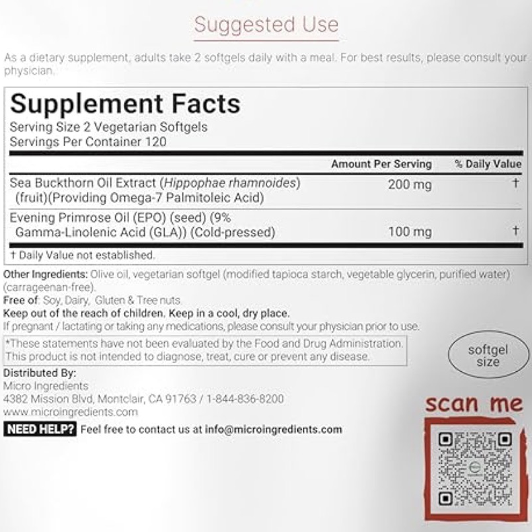 Aceite de espino amarillo Omega 7 240 softgels Microingredients 2