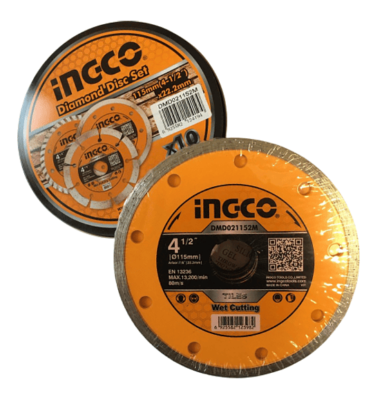 DISCOS DIAMANTADOS CONTINUOS INGCO 4 1/2" (115 mm) Pack de 10 Unidades