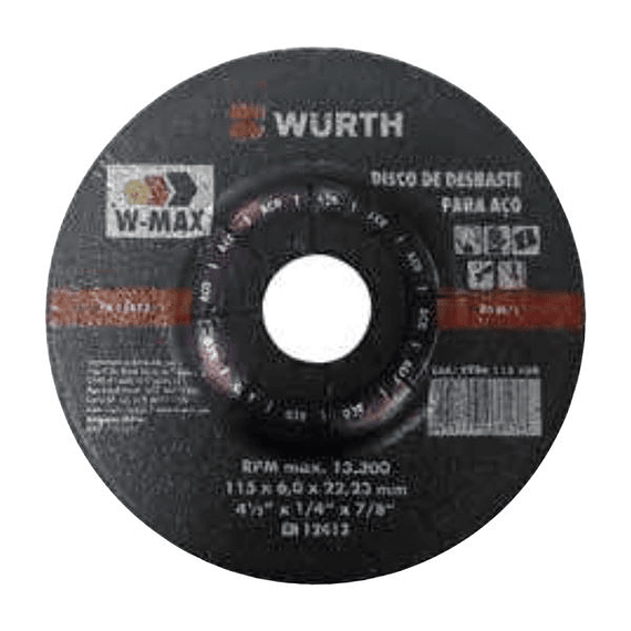 DISCO DE DESBASTE W-MAX WURTH 4 1/2 X 6mm