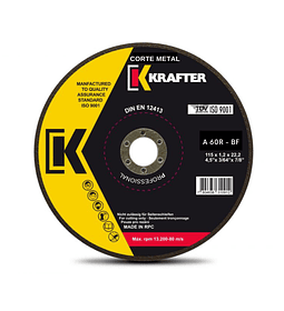 DISCO DE CORTE METAL KRAFTER 4 1/2" x 1 mm PACK 50 UNIDADES