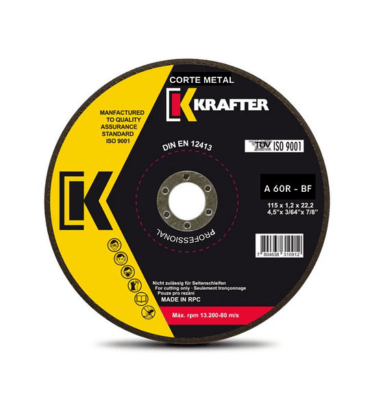 DISCO DE CORTE METAL KRAFTER 4 1/2" x 1 mm PACK 50 UNIDADES