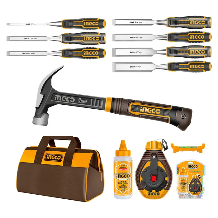 Set De Martillo Carpintero 20 Oz Fibra + 7 Formones + Bolso