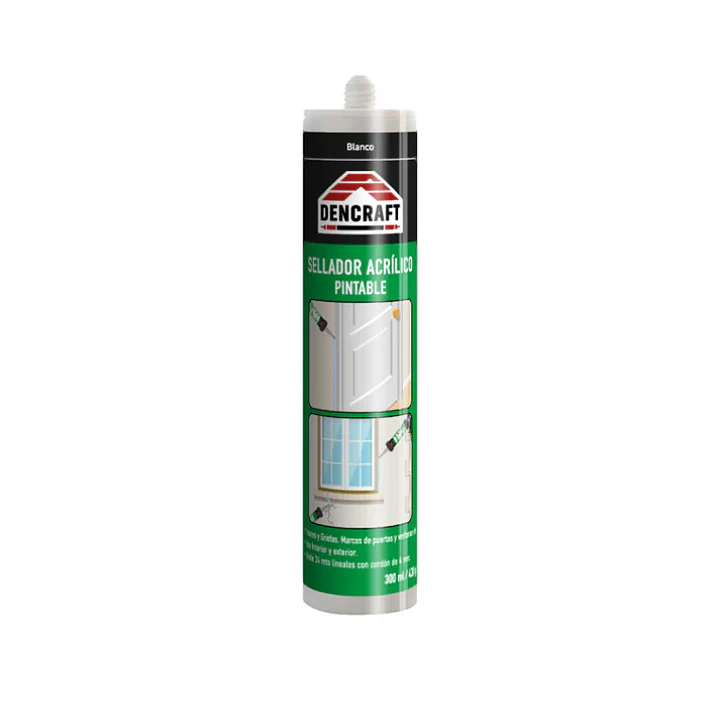 Silicona Pintable Blanca Sellador Acrilico 300ml Dencraft - Caja de 24 Und 4