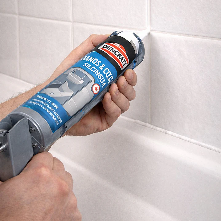 Silicona Acetica Fungicida Bano y Cocina 300ml Transparente Dencraft 2