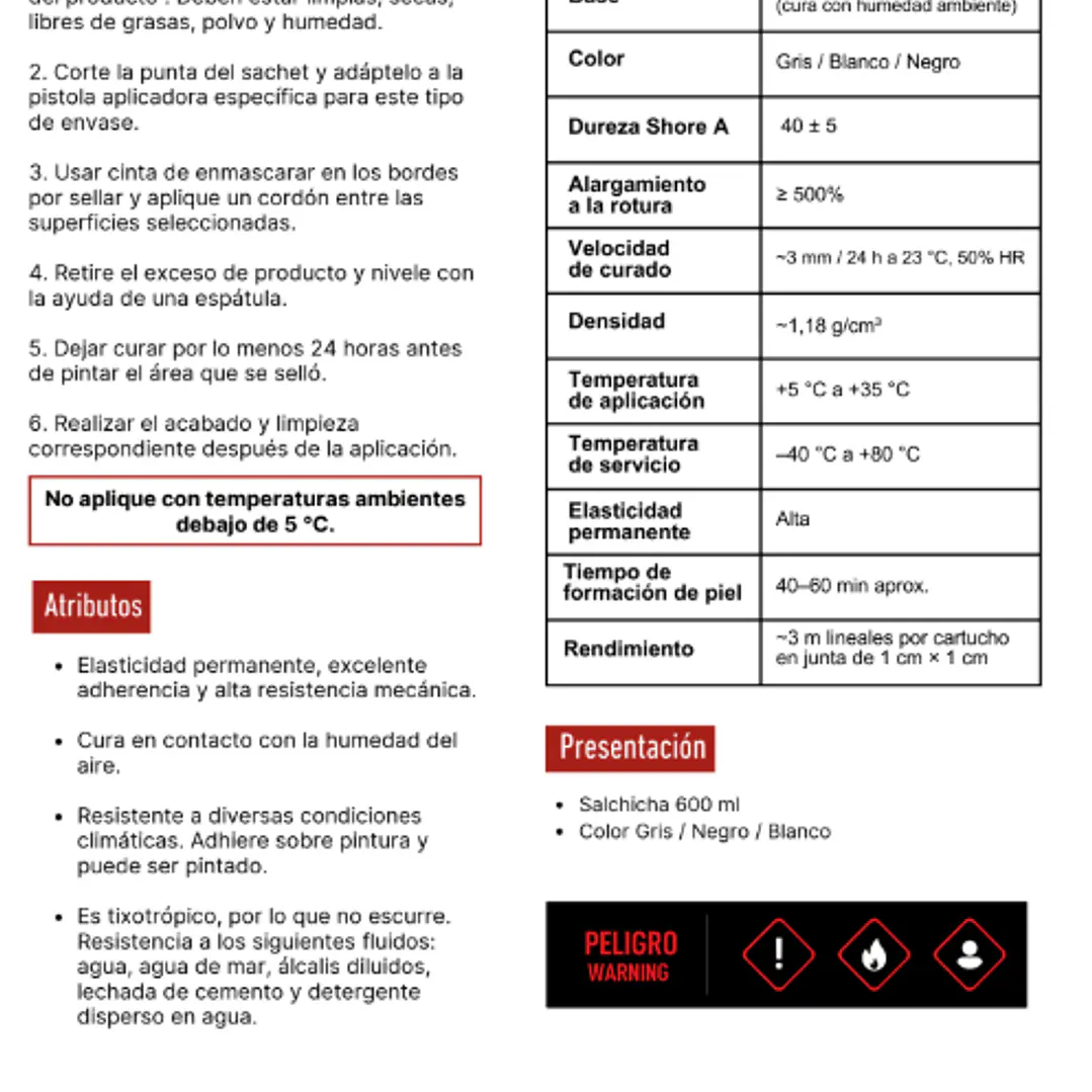 SELLADOR DE POLIURETANO PU FLEX 40 600ml DENCRAFT 3