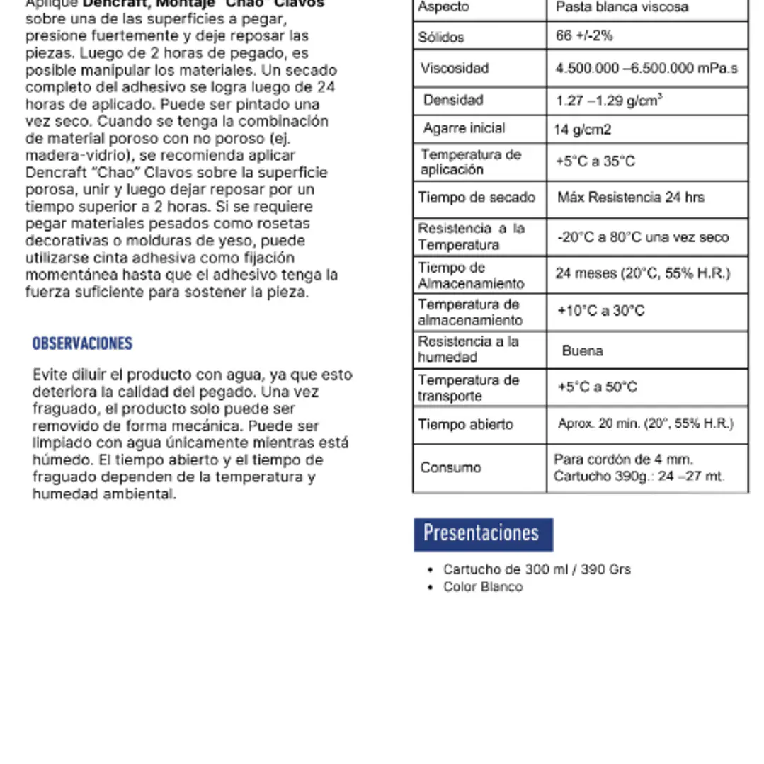 Pack de 6 Und Adhesivo de Montaje Blanco 300ml Dencraft 4