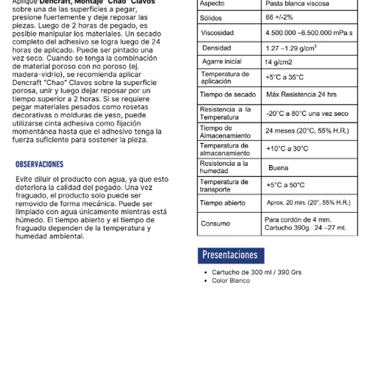 Pack de 6 Und Adhesivo de Montaje Blanco 300ml Dencraft 4