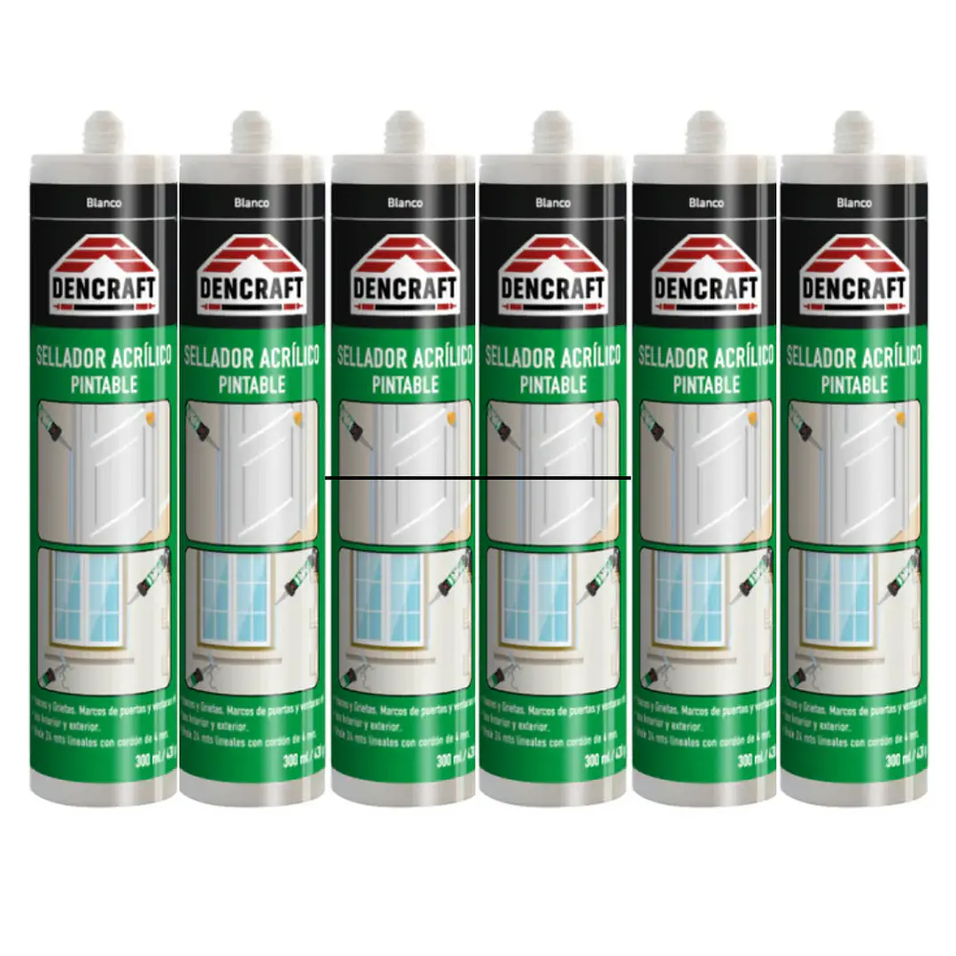 Pack de 6 Und Silicona Pintable Sellador Acrilico 300ml Dencraft 1