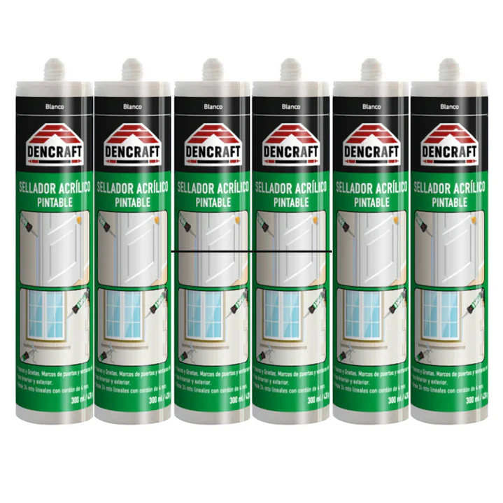 Pack de 6 Und Silicona Pintable Sellador Acrilico 300ml Dencraft 1