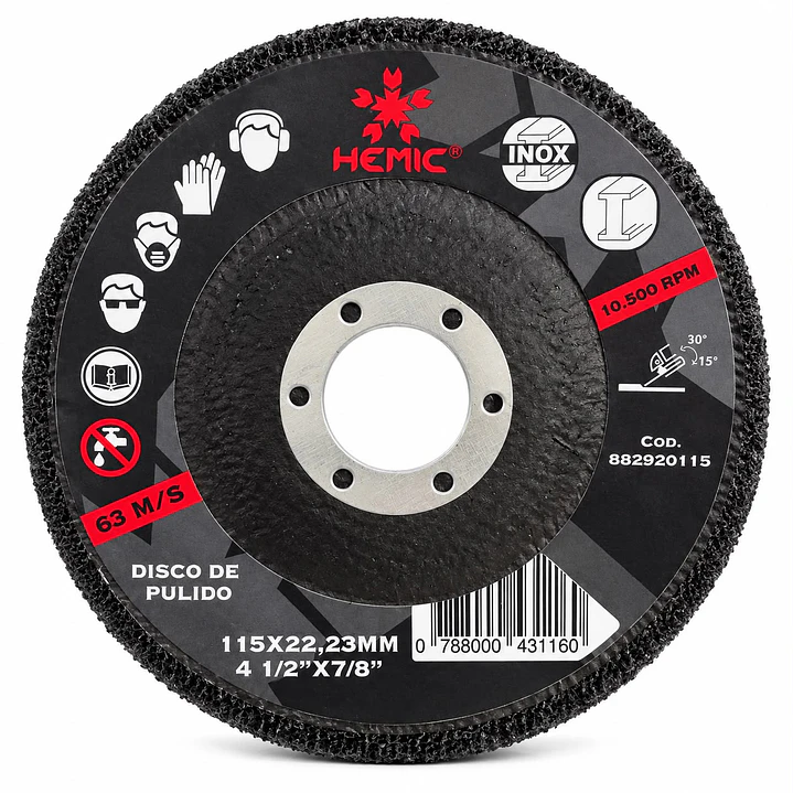 DISCO DE PULIDO METAL/INOX 4 1/2 HEMIC 1