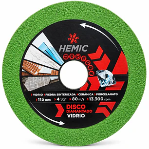 DISCO DIAMANTADO PARA VIDRIO CERAMICA Y PORCELANATO 4 1/2 HEMIC