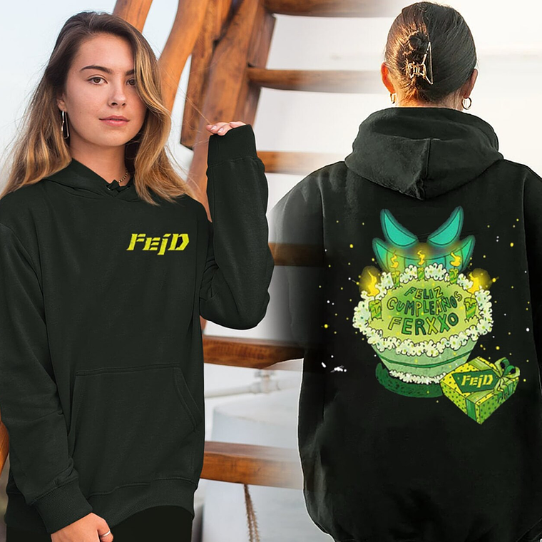 Hoodie Poleron Estampado Negro  1