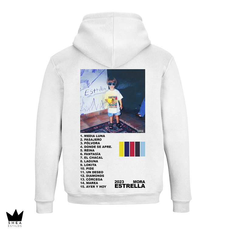 Hoodie Blanco Estampado Album Mora Estrella  1
