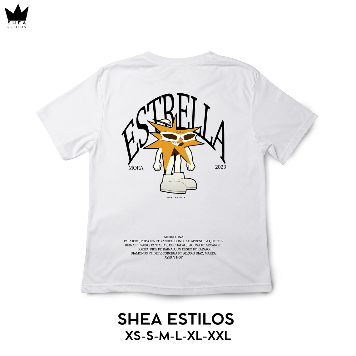 POLERA BLANCA OVERSIZE ESTAMPADA ESTRELLA MORA LUNA O ESTRELLA 1