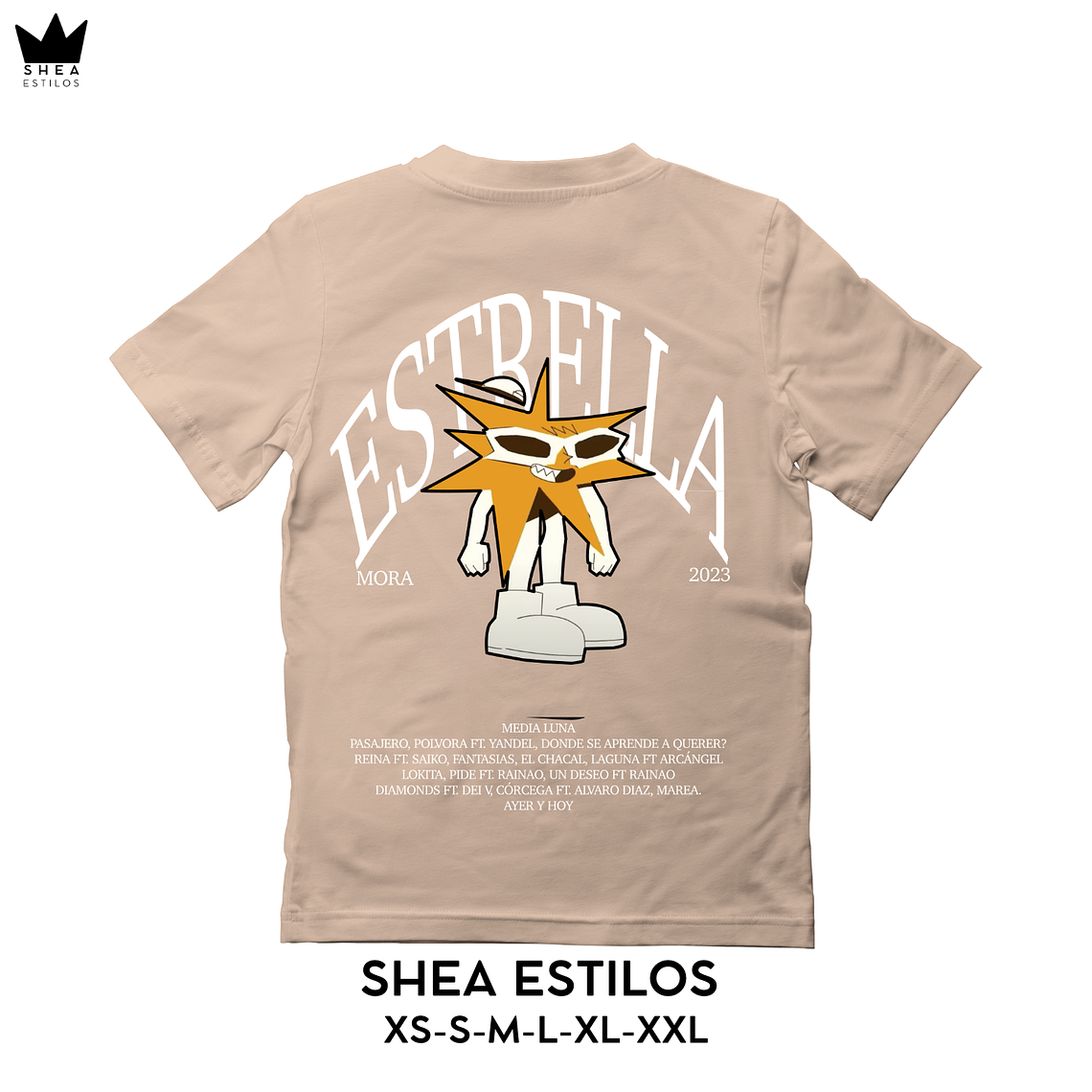 POLERA BEIGE OVERSIZE ESTAMPADA ESTRELLA MORA LUNA O ESTRELLA  1