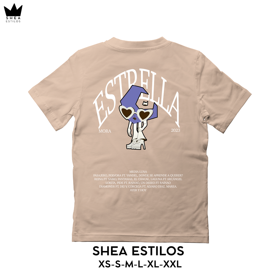POLERA BEIGE OVERSIZE ESTAMPADA ESTRELLA MORA LUNA O ESTRELLA  2