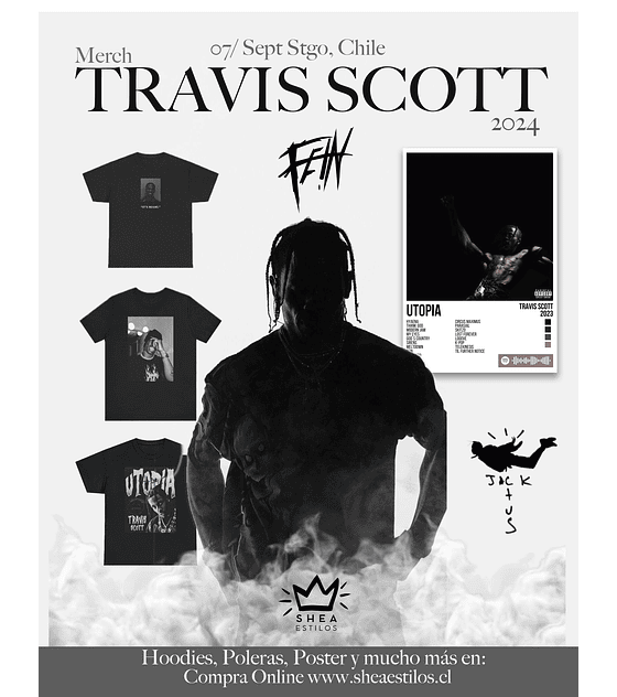 Polera Travis Scott (Gris - Blanco - Negra)