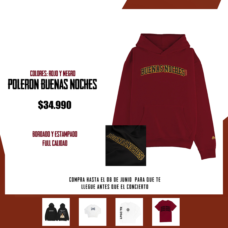 Poleron buenas noches bordado y estampado 1