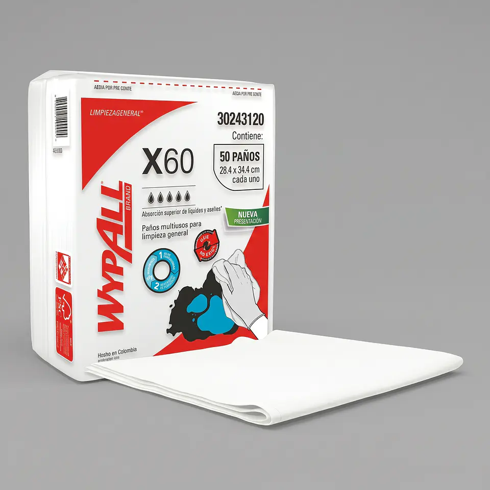 Paños de Limpieza para Armas Desechables Reutilizables - Wypall X60 (Pack de 50 hojas) 1