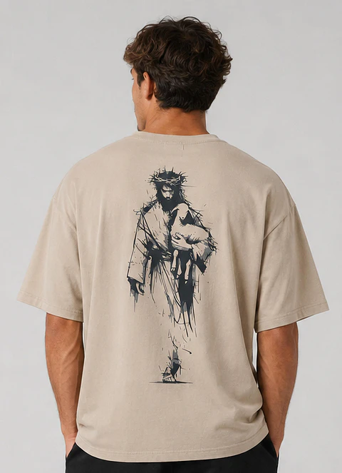 T-shirt de manga curta - Cordeiro e Leão - Ágape Oversized Edition