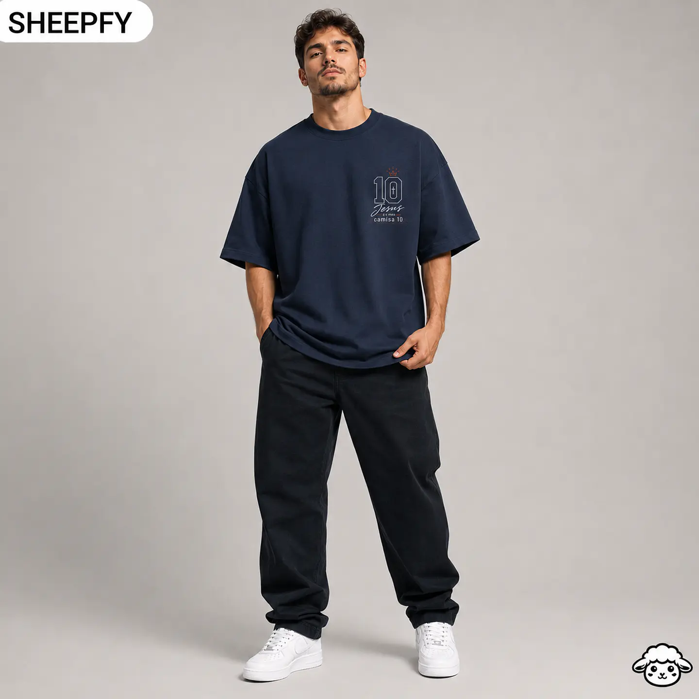 T-shirt oversized de manga curta - Jesus é meu camisa 10 - World Cup Collection 1