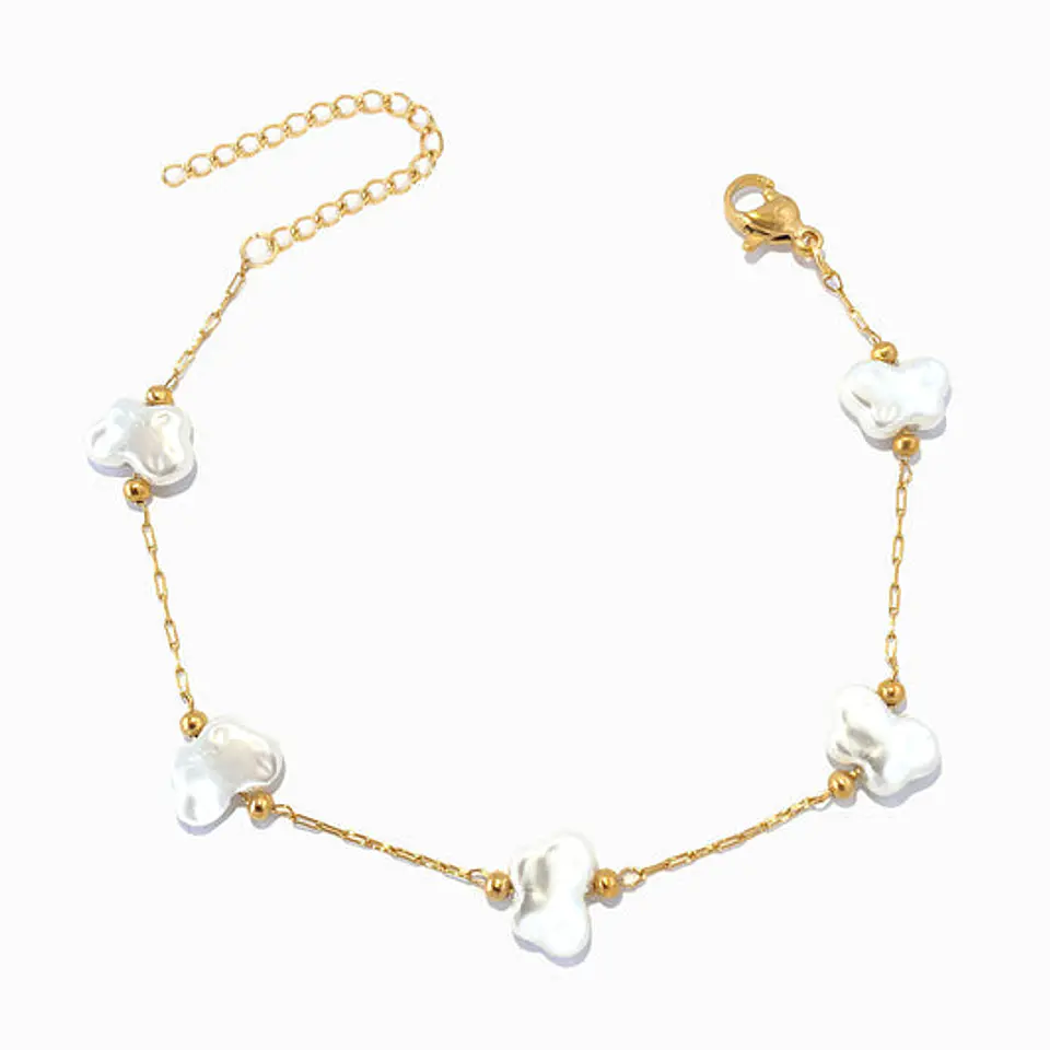 Bracelet avec perles baroques papillon - Acier inoxydable 1