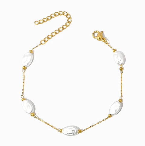 Bracelet avec perles baroques en acier inoxydable