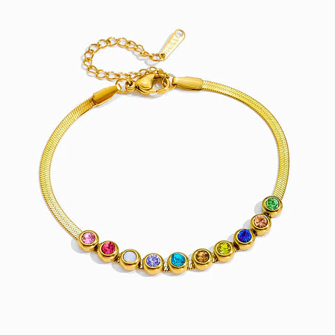 Bracelet maille serpent avec pierres de naissance en acier inoxydable