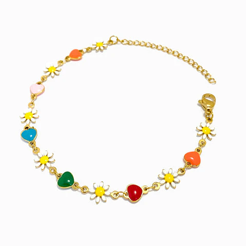 Bracelet avec marguerites et ciurs en acier inoxydable