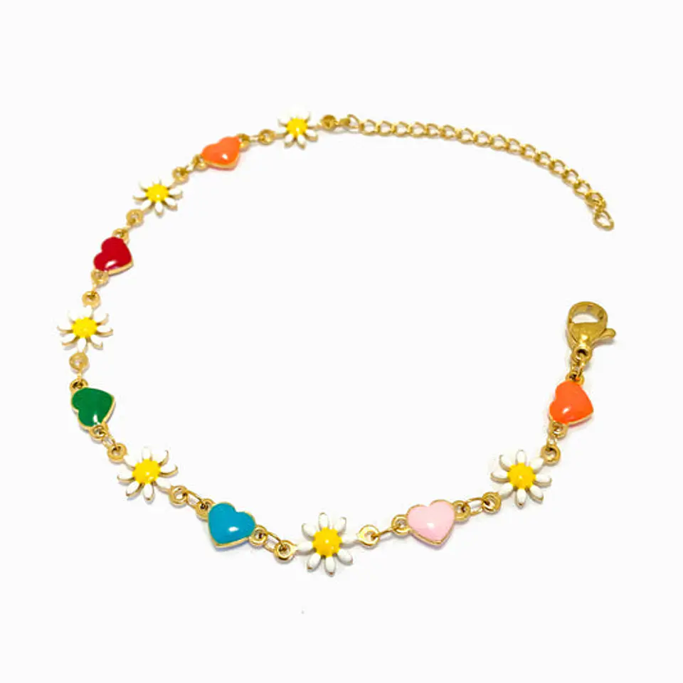 Bracelet avec marguerites et ciurs en acier inoxydable 1