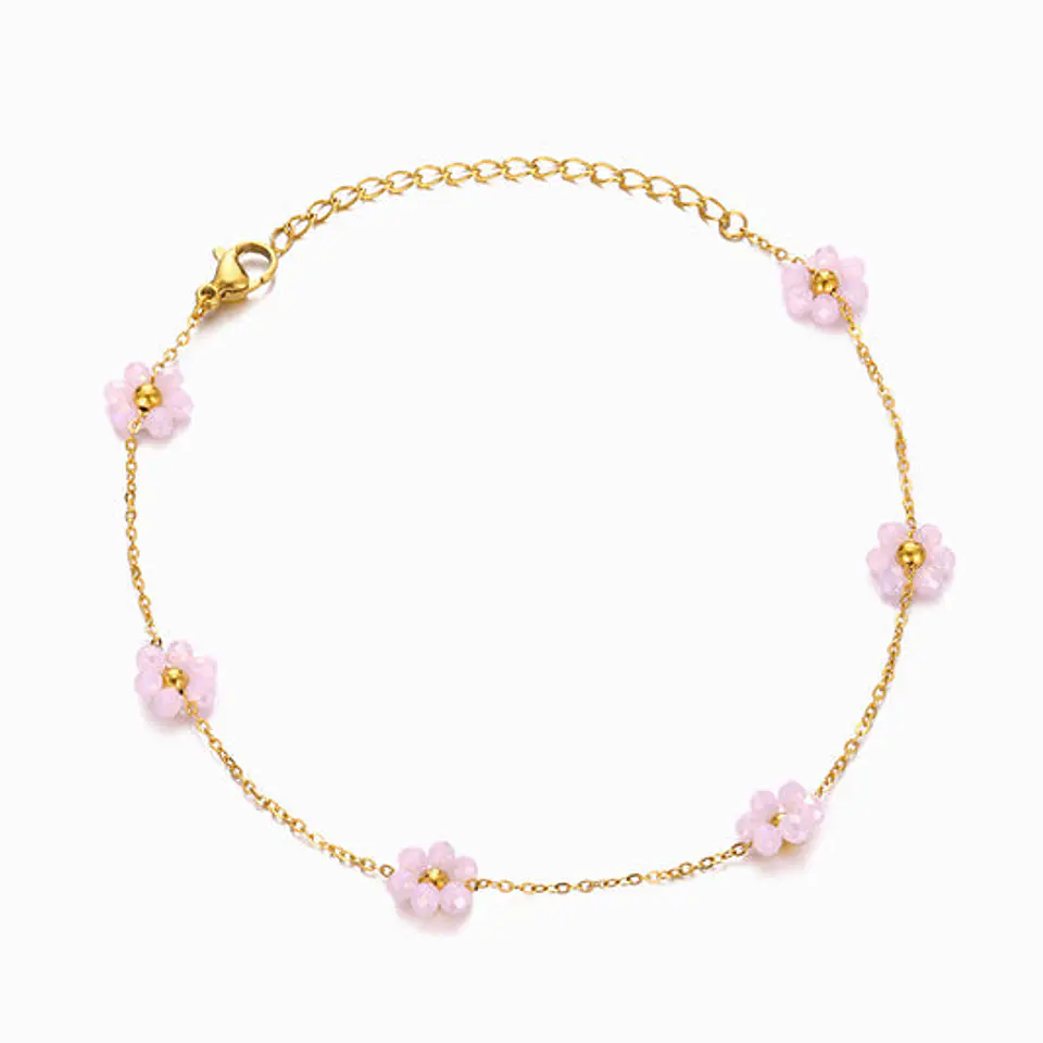 Bracelet avec fleur rose en acier inoxydable 1