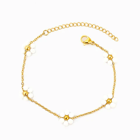 Bracelet avec fleur en acier inoxydable