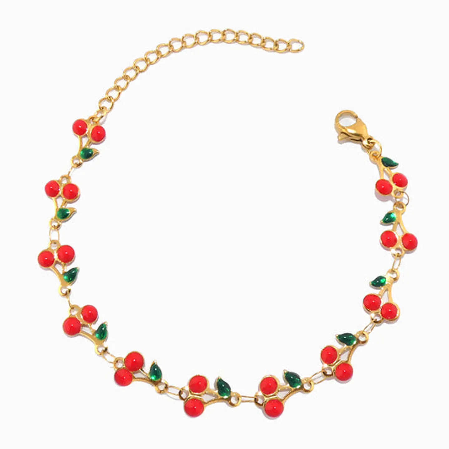 Bracelet de cheville motifs cerises en acier inoxydable 1