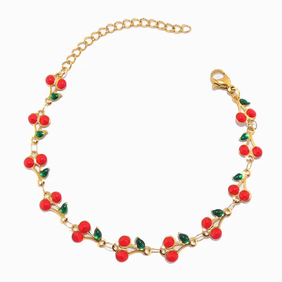 Bracelet de cheville motifs cerises en acier inoxydable 1