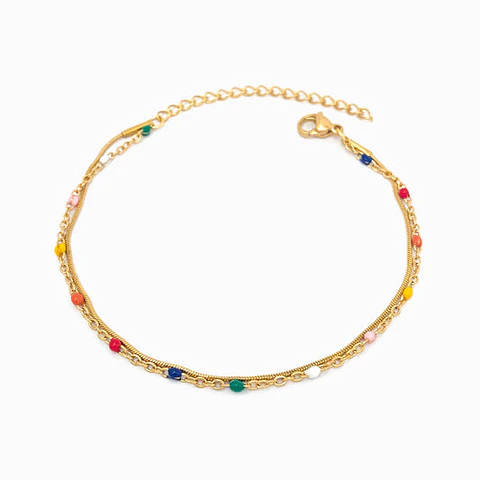 Bracelet de cheville double coloré en acier inoxydable