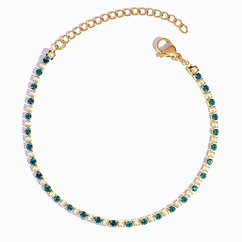 Bracelet avec brillants verts et perle en acier inoxydable