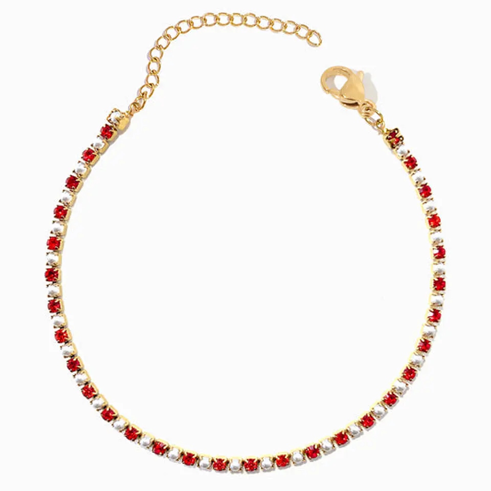 Bracelet avec brillants rouges et perles en acier inoxydable 1