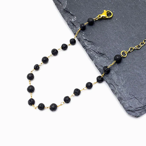 Bracelet pierre volcanique en acier inoxydable