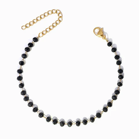 Bracelet de cheville avec cristal noir en acier inoxydable