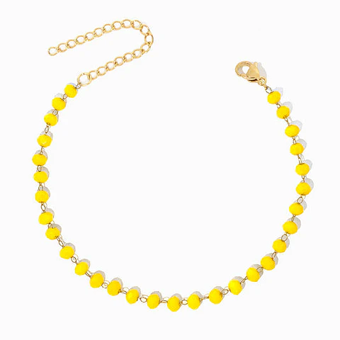Bracelet de cheville avec cristal jaune en acier inoxydable