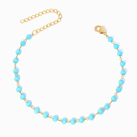 Bracelet de cheville avec cristal bleu en acier inoxydable