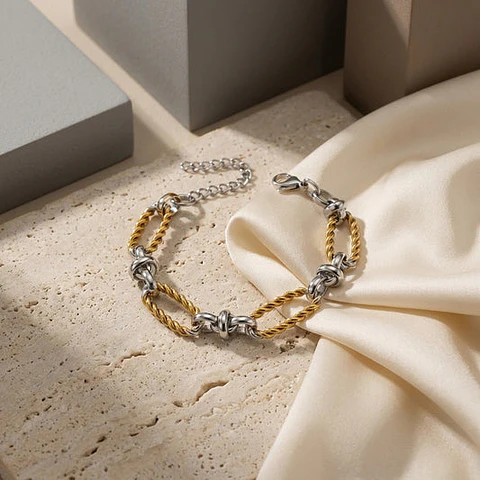 Bracelet chaîne bicolore en acier inoxydable