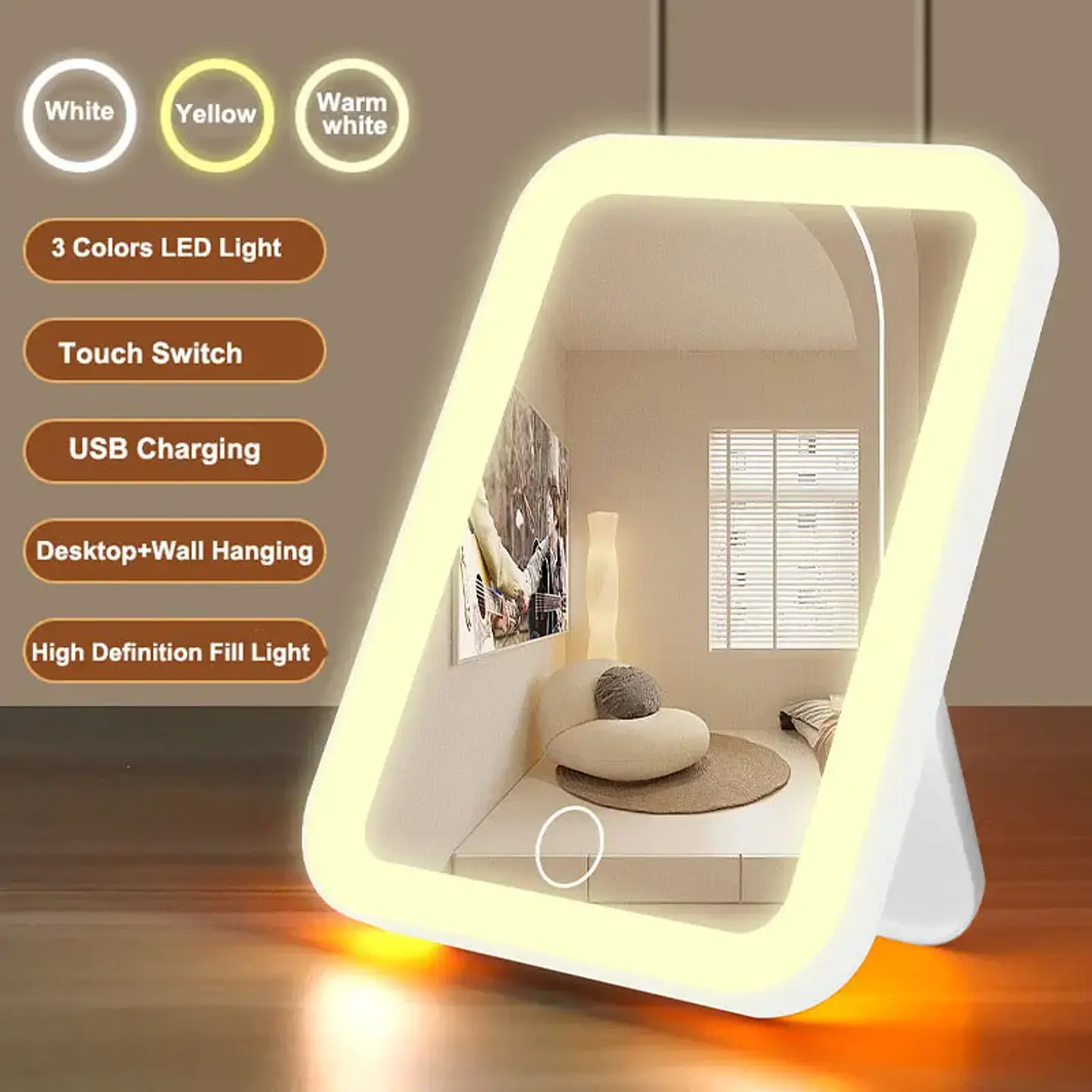 Miroir Maquillage LED Rechargeable avec Éclairage 2