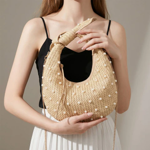 Sac bandoulière en paille doublure en coton
