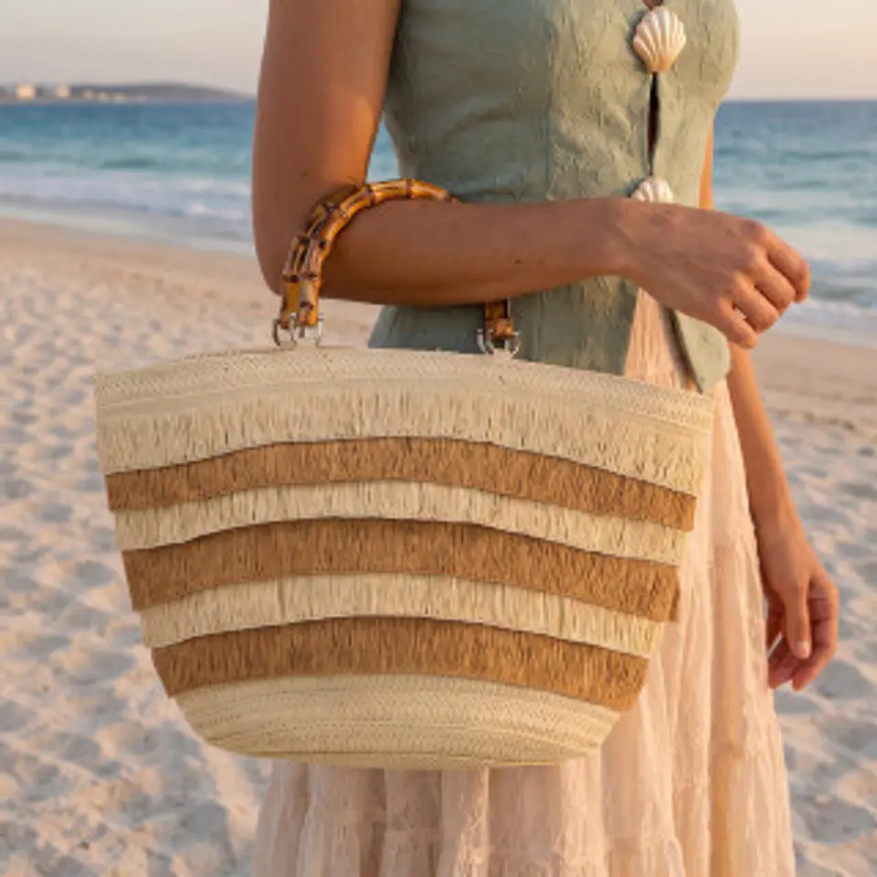 Sac de plage paille flexible grande capacité 1