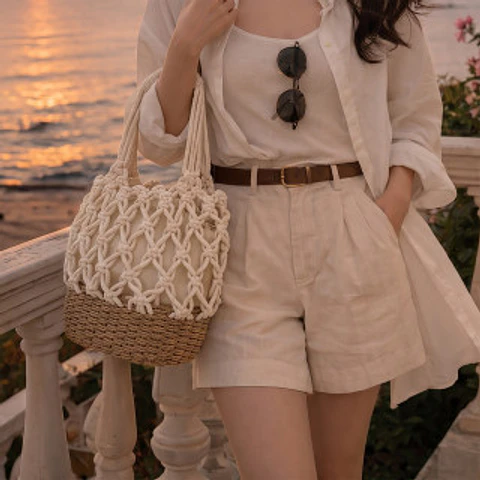 Sac panier estival fibres naturelles doublé tissu