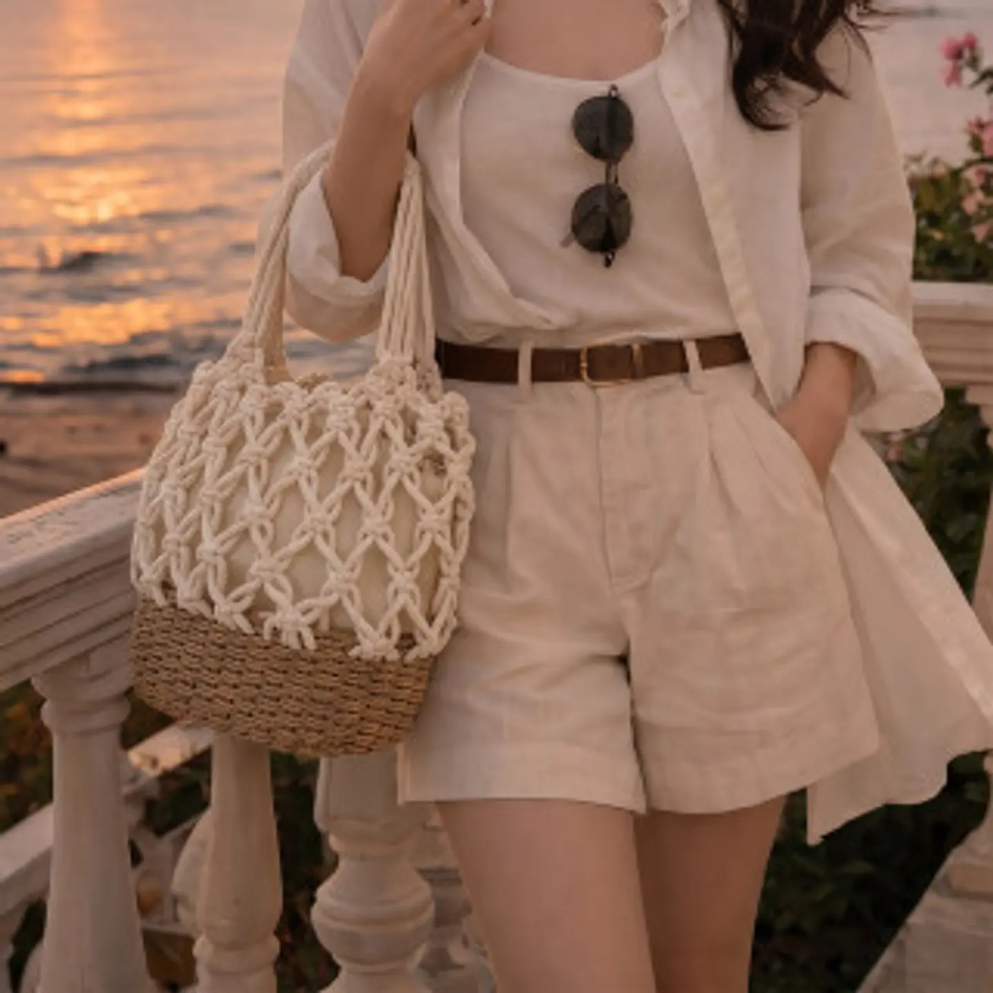 Sac panier estival fibres naturelles doublé tissu 1