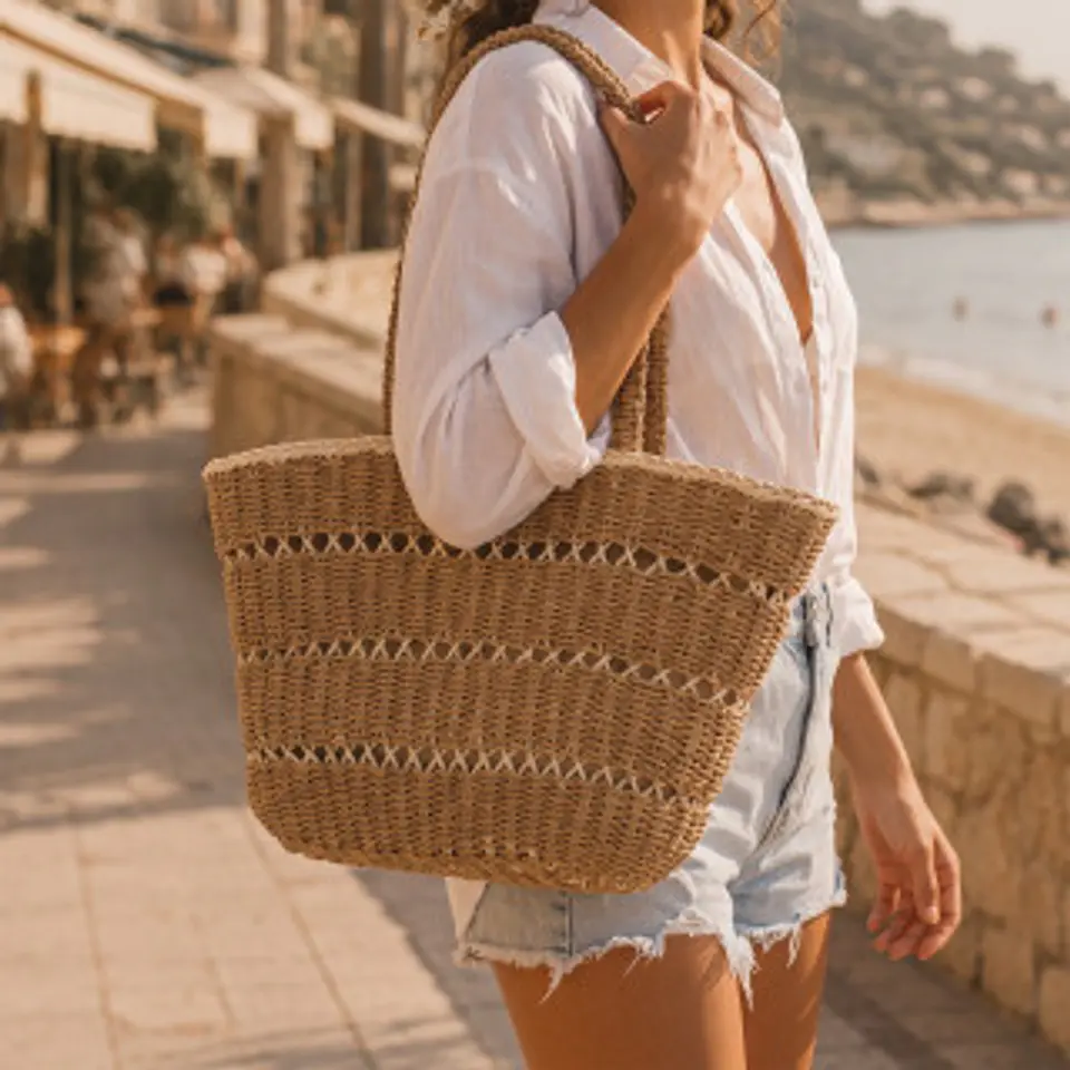 Grand sac panier osier véritable anses longues 1